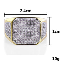 Load image into Gallery viewer, Mens 18K Gold Plated Micropave Square Ring