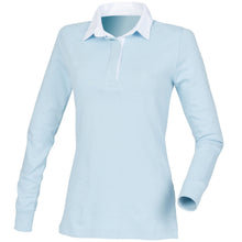 Load image into Gallery viewer, Ladies Sky Blue Front Row Long Sleeve Plain Rugby Shirt