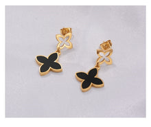 Load image into Gallery viewer, Ladies Black Gold Hypoallergenic Stainless Steel Four Leaf Clover Stud Earrings