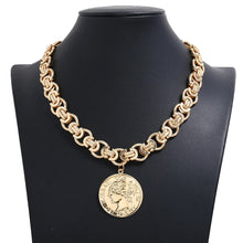 Load image into Gallery viewer, Unisex Gold Retro Round Head Coin Pendant InterLink Chain Necklace