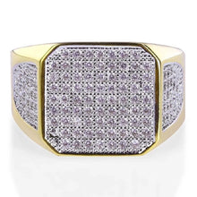 Load image into Gallery viewer, Mens 18K Gold Plated Micropave Square Ring