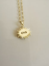 Load image into Gallery viewer, Unisex Gold Plated Sun Splash Crystal Eye Pendant Chain Necklace