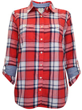 Load image into Gallery viewer, Red Multi Pure Cotton Button Down Checked Plus Size Shirt Top