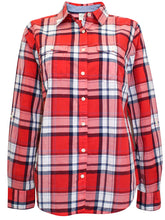 Load image into Gallery viewer, Red Multi Pure Cotton Button Down Checked Plus Size Shirt Top