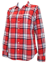 Load image into Gallery viewer, Red Multi Pure Cotton Button Down Checked Plus Size Shirt Top