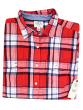 Load image into Gallery viewer, Red Multi Pure Cotton Button Down Checked Plus Size Shirt Top

