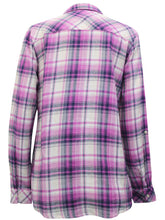 Load image into Gallery viewer, Ladies Indigo Plaid Checked Cotton Long Sleeve Shirt Tops