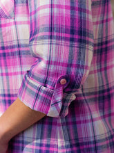 Load image into Gallery viewer, Ladies Indigo Plaid Checked Cotton Long Sleeve Shirt Tops