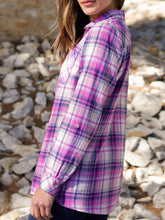 Load image into Gallery viewer, Ladies Indigo Plaid Checked Cotton Long Sleeve Shirt Tops