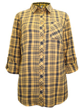 Load image into Gallery viewer, Ladies Ochre Pure Cotton Roll Sleeve Checked Shirt