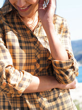 Load image into Gallery viewer, Ladies Ochre Pure Cotton Roll Sleeve Checked Shirt