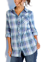 Load image into Gallery viewer, Ladies Blue & Lilac Mix Plaid Checked Cotton Long Sleeve Shirt Tops