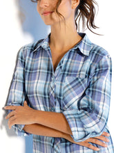 Load image into Gallery viewer, Ladies Blue & Lilac Mix Plaid Checked Cotton Long Sleeve Shirt Tops