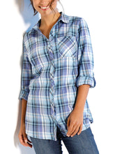 Load image into Gallery viewer, Ladies Blue & Lilac Mix Plaid Checked Cotton Long Sleeve Shirt Tops