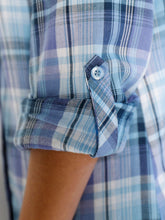 Load image into Gallery viewer, Ladies Blue & Lilac Mix Plaid Checked Cotton Long Sleeve Shirt Tops