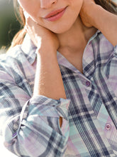 Load image into Gallery viewer, Ladies Turquoise Multi Plaid Button Cotton Plus Size Long Sleeve Shirt Tops