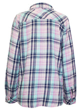 Load image into Gallery viewer, Ladies Turquoise Multi Plaid Button Cotton Plus Size Long Sleeve Shirt Tops