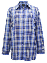 Load image into Gallery viewer, Ladies Blue &amp; Pink Mix Plaid Button Check Cotton Plus Size Long Sleeve Shirt Top
