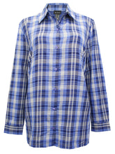Load image into Gallery viewer, Ladies Blue & Pink Mix Plaid Button Check Cotton Plus Size Long Sleeve Shirt Top