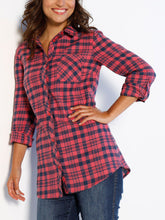 Load image into Gallery viewer, Ladies Red & Black Multi Plaid Checked Cotton Long Sleeve Shirt Tops