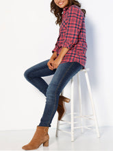 Load image into Gallery viewer, Ladies Red & Black Multi Plaid Checked Cotton Long Sleeve Shirt Tops