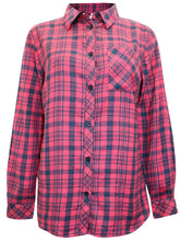 Load image into Gallery viewer, Ladies Red & Black Multi Plaid Checked Cotton Long Sleeve Shirt Tops