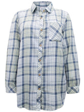 Load image into Gallery viewer, Ladies Blue Yellow Mix Plaid Button Cotton Plus Size Long Sleeve Shirt Tops