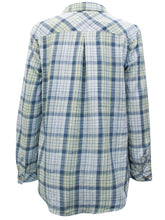 Load image into Gallery viewer, Ladies Blue Yellow Mix Plaid Button Cotton Plus Size Long Sleeve Shirt Tops
