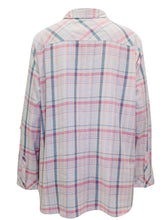 Load image into Gallery viewer, Ladies Blue &amp; Pink Mix Plaid Button Check Cotton Plus Size Long Sleeve Shirt Top
