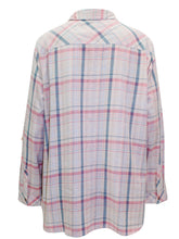 Load image into Gallery viewer, Ladies Blue & Pink Mix Plaid Button Check Cotton Plus Size Long Sleeve Shirt Top