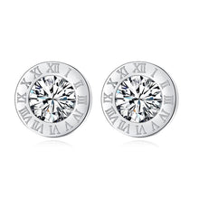 Load image into Gallery viewer, Unisex Silver Round Crystal Centre Anti Allergy Stainless Steel Numeral Earrings