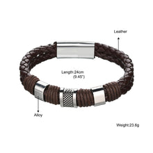 Load image into Gallery viewer, Mens Multilayer Braided Leather & Stainless Steel Bars Magnetic Clasp Bracelets