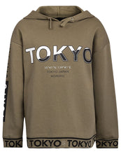 Load image into Gallery viewer, Boys Olive Green Tokyo Print Soft Fleece Inner Hoody