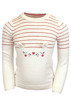 Load image into Gallery viewer, Cream & Red Stripe Bunny Cotton Knitted Long Sleeve Jumper