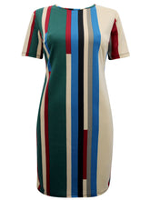 Load image into Gallery viewer, Ladies Multi Color Block Striped Tunic Short Sleeve Dress