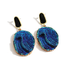 Load image into Gallery viewer, Ladies Blue Vintage Abstract Natural Round Stone Volcanic Rock Dangle Earrings