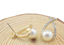 Load image into Gallery viewer, Ladies Gold Plated Cross Pearl Crystal Stud Earrings