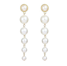 Load image into Gallery viewer, Ladies Cream Simulated Pearl Beading Long Dangle Earrings
