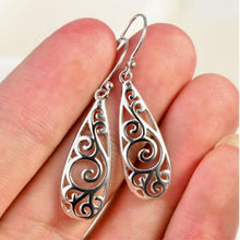 Load image into Gallery viewer, Ladies Silver Carving Hollow Floral Cutout Drop Earrings