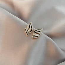 Load image into Gallery viewer, Ladies Full Crystal Rhinestone Black Enamel Double Leaves Stud Earrings