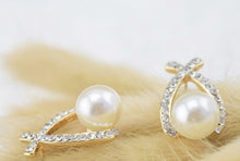 Load image into Gallery viewer, Ladies Gold Plated Cross Pearl Crystal Stud Earrings