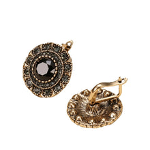 Load image into Gallery viewer, Ladies Vintage Grey Round Antique Gold Black Gemstone Earrings