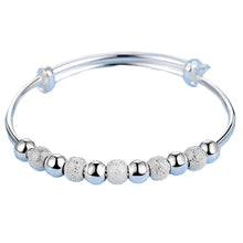 Load image into Gallery viewer, Ladies 925 Sterling Silver Smooth Frosty Beads Adjustable Bracelet Womens Bangles