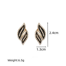 Load image into Gallery viewer, Ladies Full Crystal Rhinestone Black Enamel Double Leaves Stud Earrings