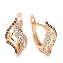 Load image into Gallery viewer, Ladies Rose Gold Curly Leaf Shape Natural Crystals Earrings