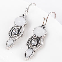 Load image into Gallery viewer, Ladies Vintage Silver White Moonstone Spiral Crystal Drop Dangle Hook Earrings