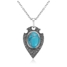 Load image into Gallery viewer, Ladies 925 Silver Retro Oval Turquoise Gemstone Pendant Link Chain Necklace