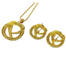 Load image into Gallery viewer, Gold Round Cutout Open Heart Crystal Earrings & Pendant Twist Chain Set