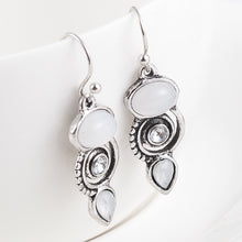 Load image into Gallery viewer, Ladies Vintage Silver White Moonstone Spiral Crystal Drop Dangle Hook Earrings