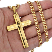 Load image into Gallery viewer, Unisex Luxury Infinity Smooth Layered Cross Pendant & Cuban Link Necklace Set
